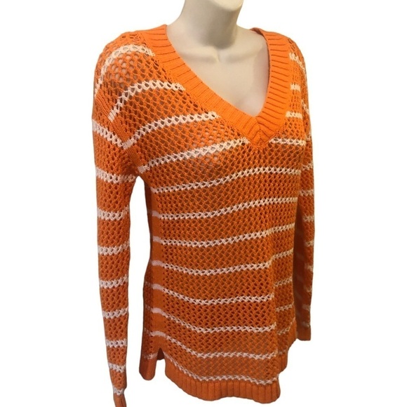 Talbots Petites Open Weave V-Neck Shaker Style Sweater SP Striped V Neck Cotton - Picture 1 of 8